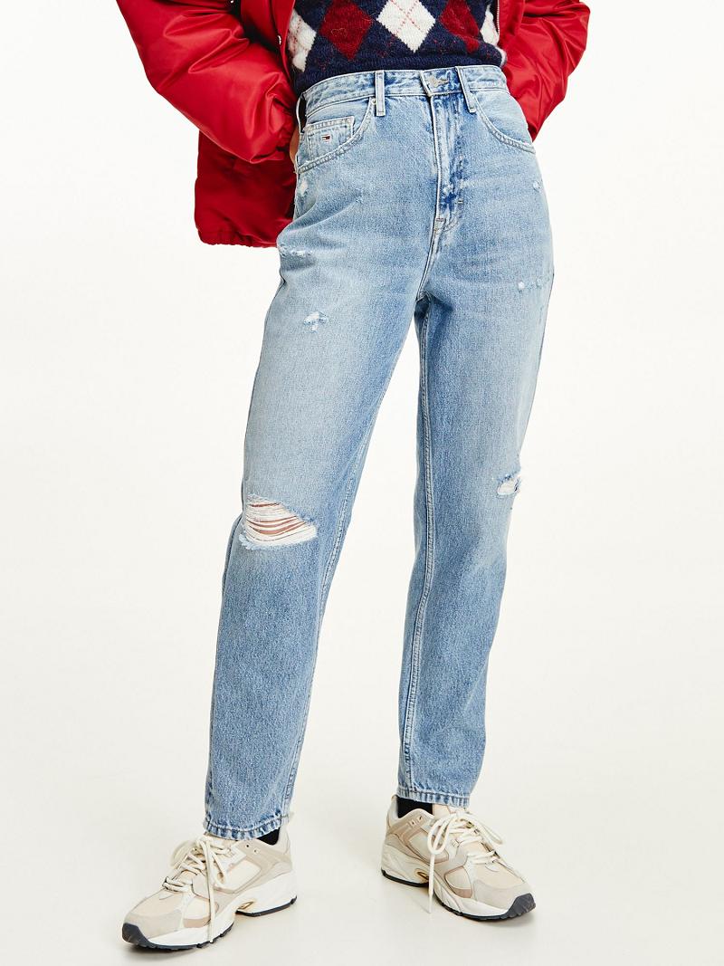 Női Tommy Hilfiger High Rise Tapered Mom Fit Farmer Nadrág Kék | HU 200XYU